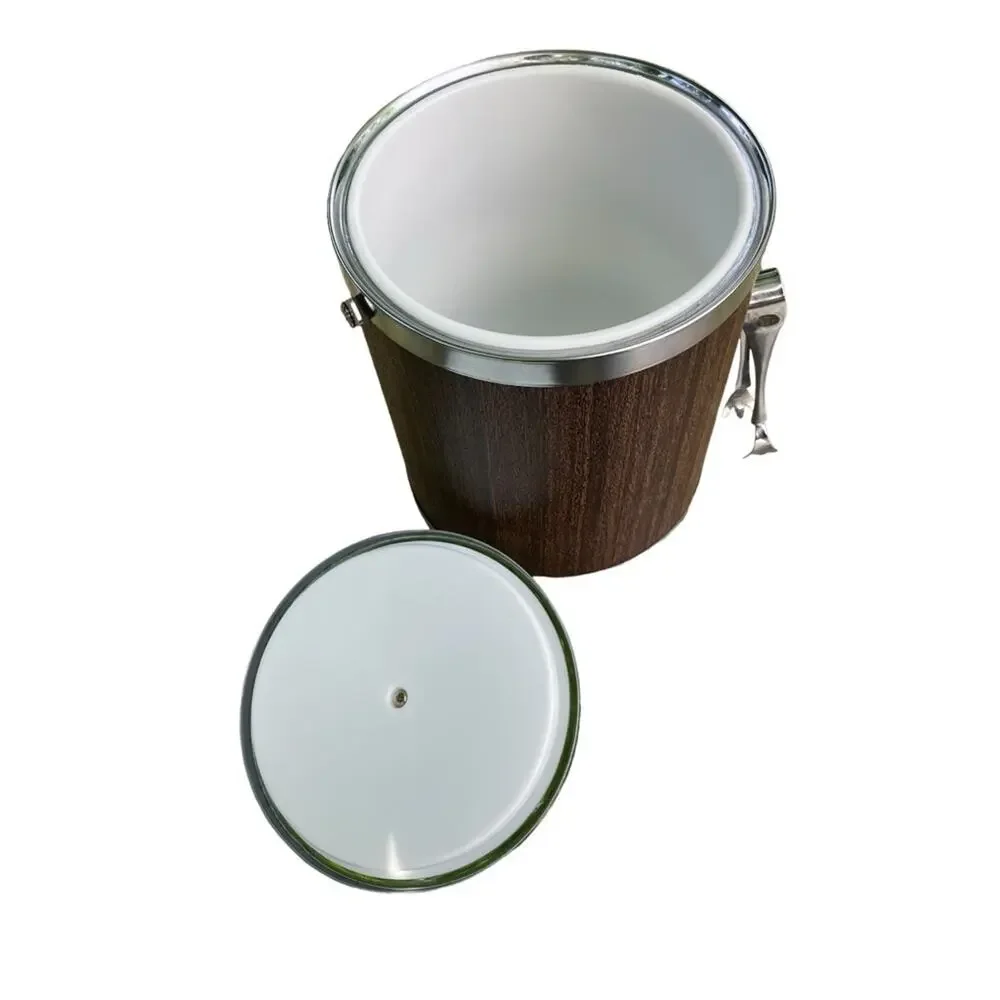 Vintage Retro Kromex Ice Bucket Faux Wood Grain & Chrome Mid Century Modern USA